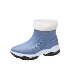 Women's Plush Ankle Rain Boots Waterproof Non-slip Shoes