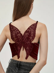 Butterfly Embroidered Cami Top Sleeveless V Neck Summer Top