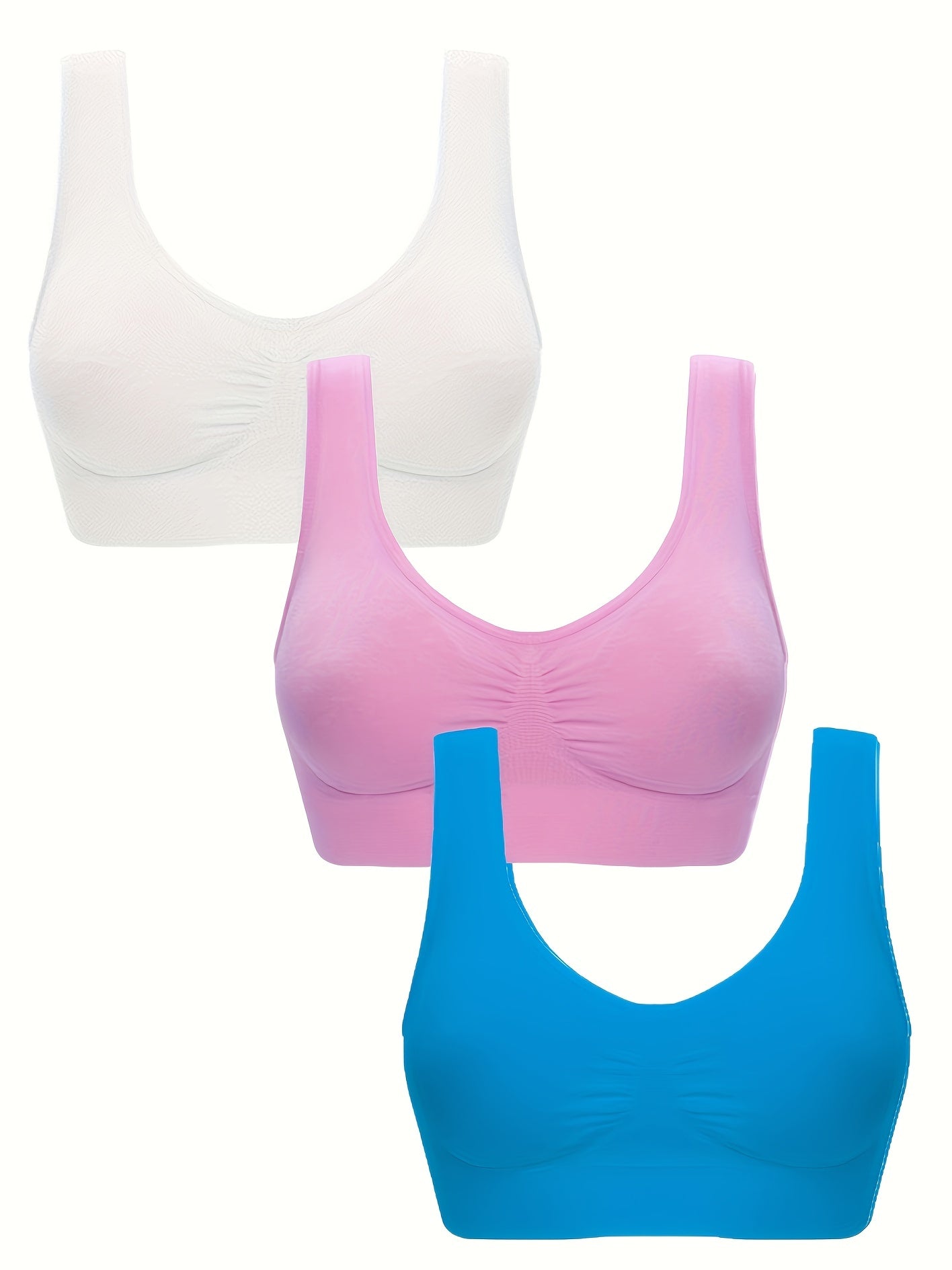 3pcs Wireless Sports Bras Comfy & Breathable Elastic Tank Bra Women's Lingerie
