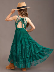 Girl's Halter Lace Maxi Dress For Wedding Piano Performance