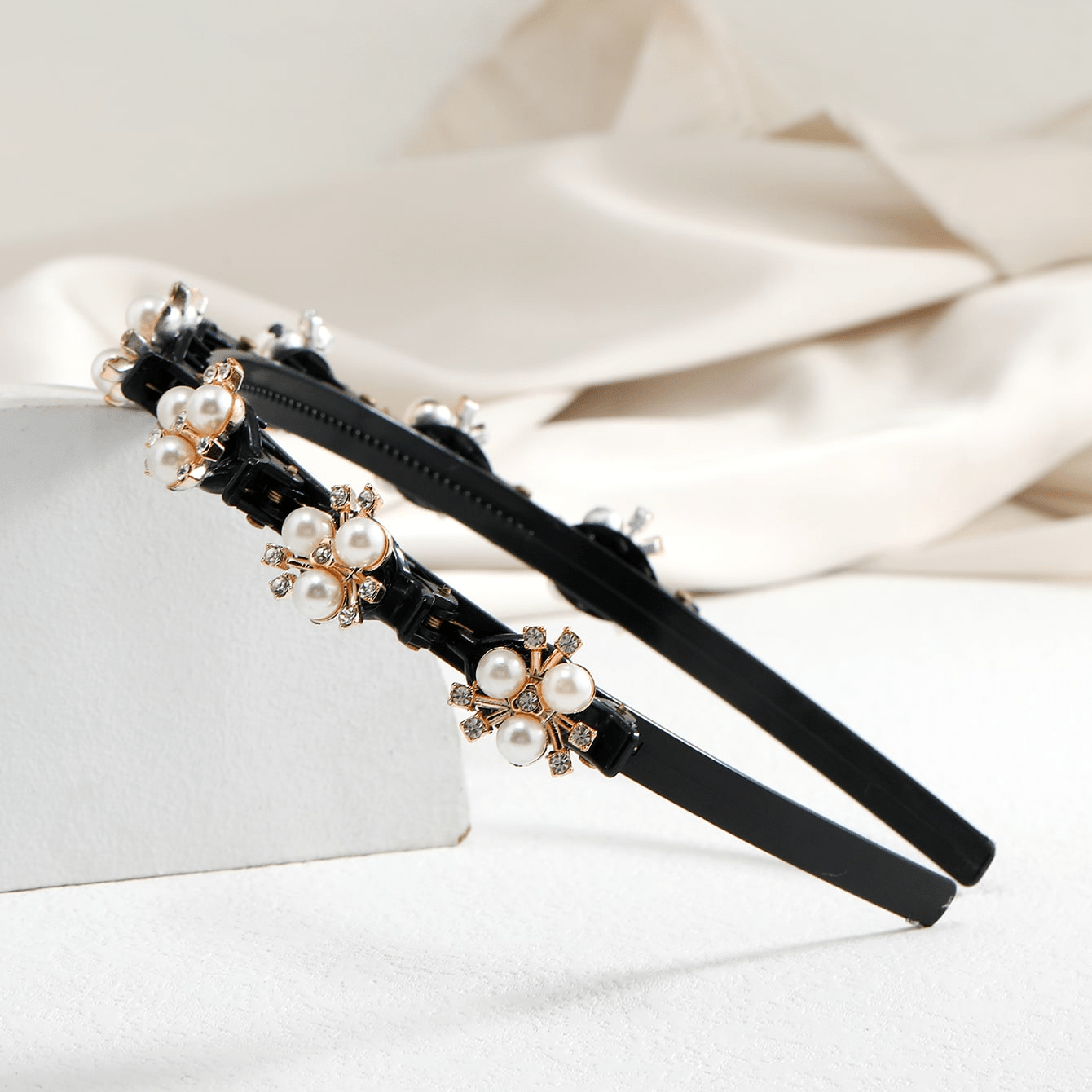 Faux Pearl Hair Band Weave Bangs Clips Bridal Crown Ti