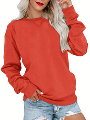 Solid Crew Neck Long Sleeve Sweatshirt for Women