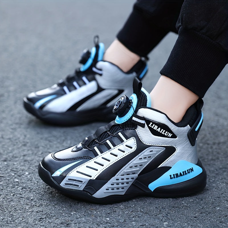 Boy's Basketball Shoes With Rotating Buckle Comfy Non Slip Sneakers