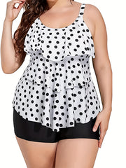 Polka Dot Tankini Set Women's Retro Layered Top & Shorts