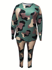 Women's Plus Denim Print Distressed Top & Pants Set