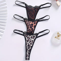 3 Pack Plus Size Sexy Thongs Set Women's Plus Leopard Print Lace G strings