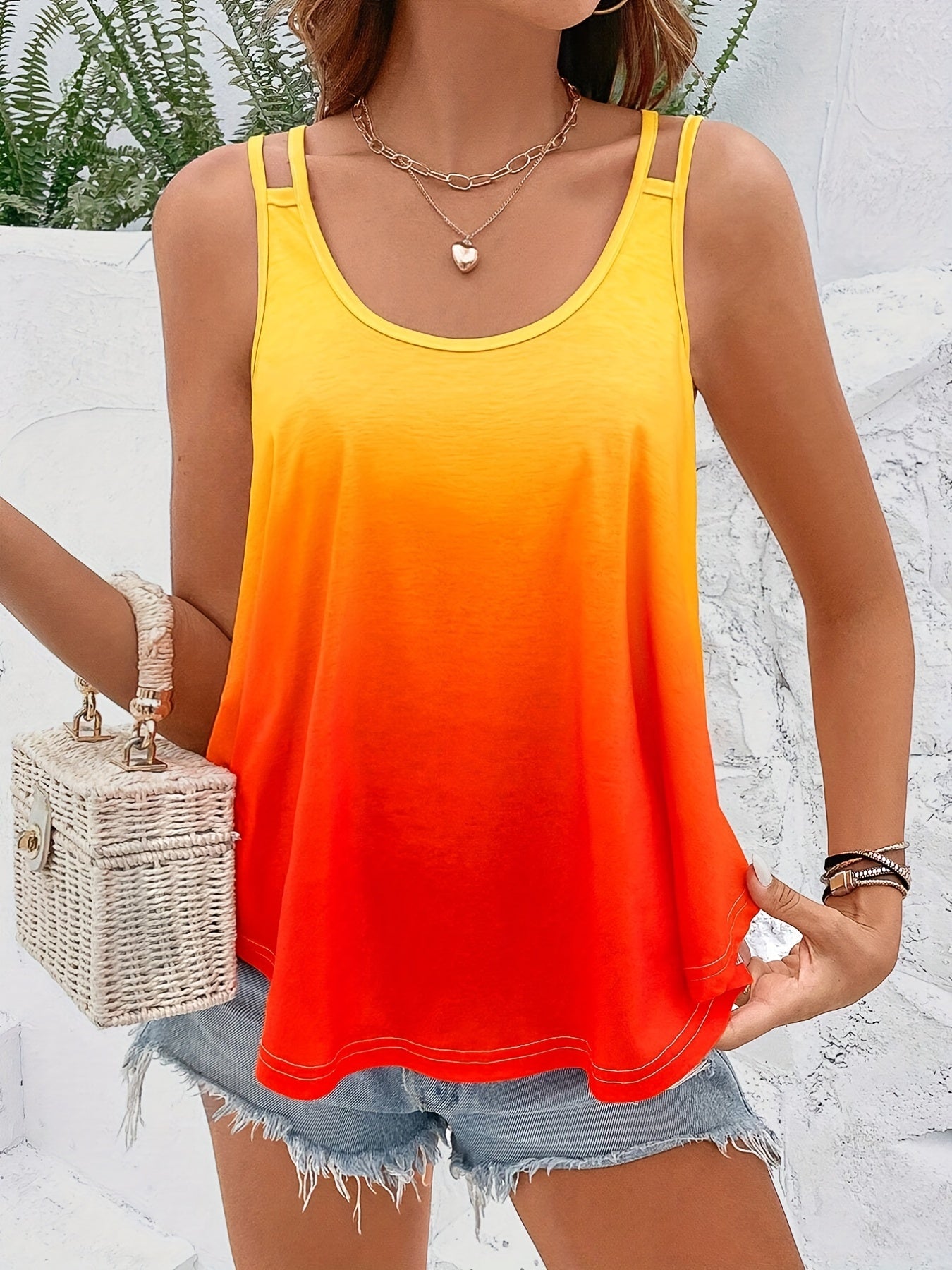 Gradient Back Cross Sexy Tank Top for Women
