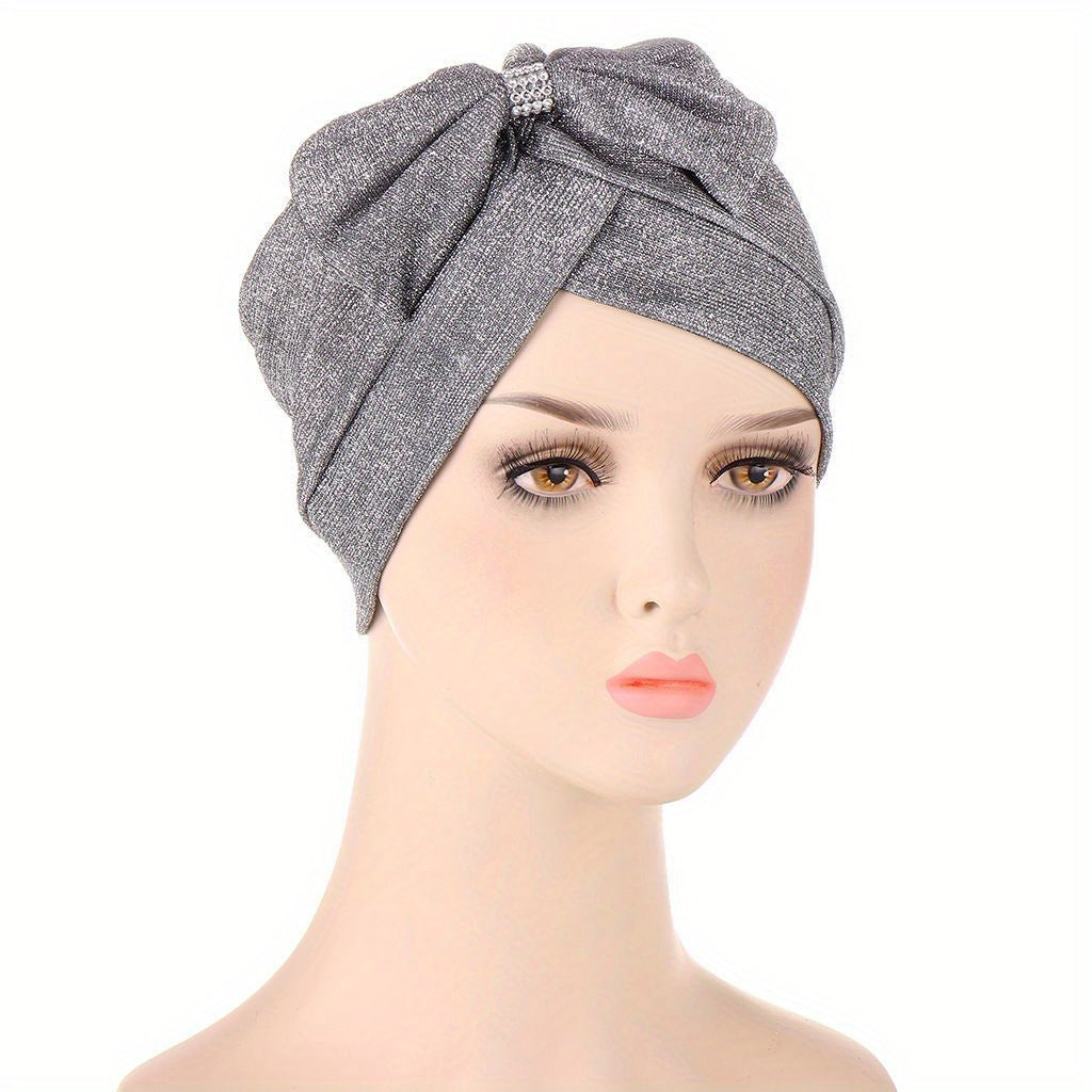Bow Decor Turban Cap Solid Head Wraps Casual Head Scarf Ramadan Hijab Hats