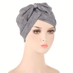Bow Decor Turban Cap Solid Head Wraps Casual Head Scarf Ramadan Hijab Hats