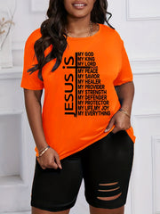 Women's Plus Size Set: Stretch Tee & Biker Shorts