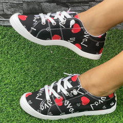 Fashionable Couple LOVE Red Heart Flat Skate Shoes