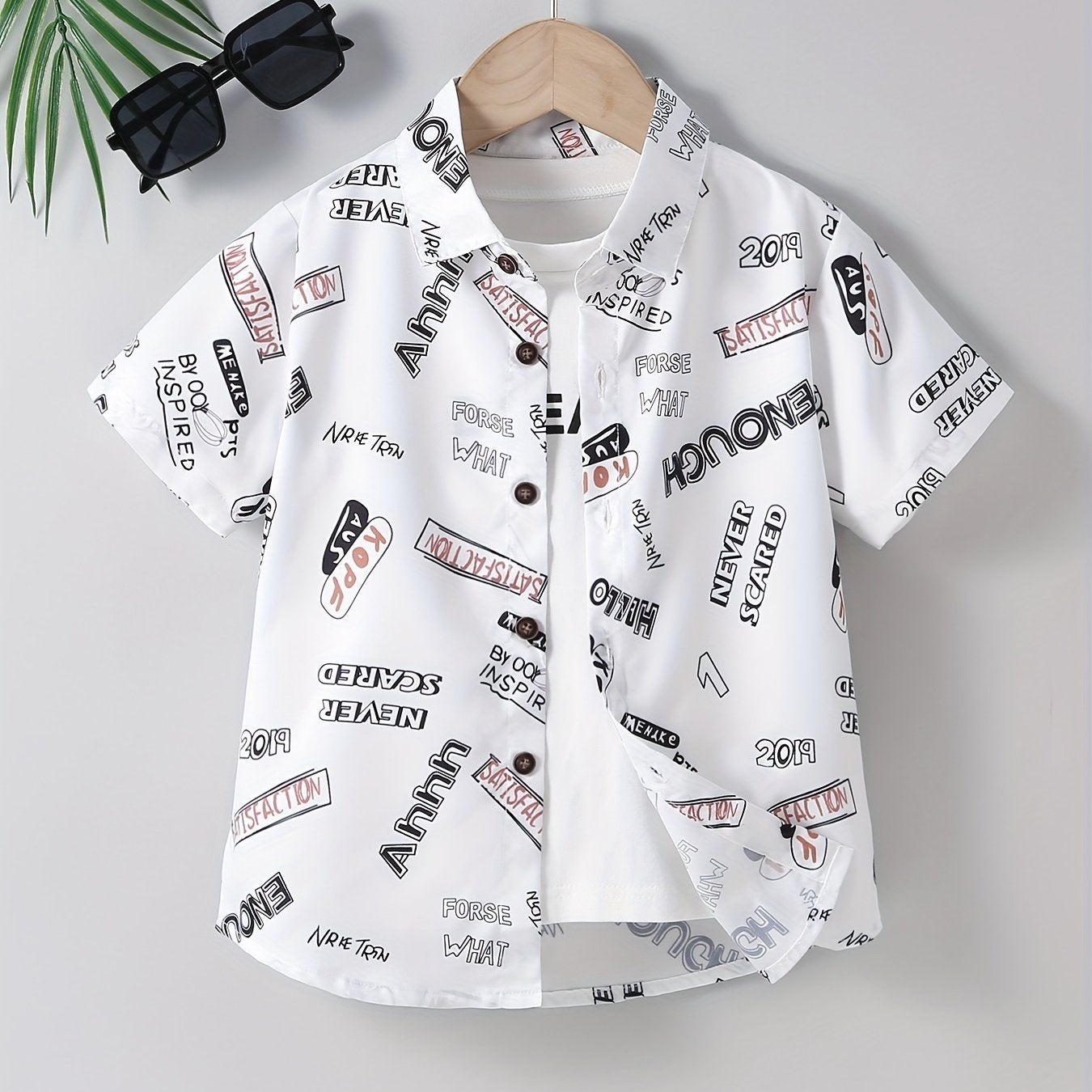 Letter Print Boys Top Lapel Shirt for Summer