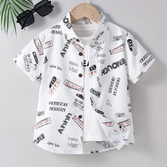 Letter Print Boys Top Lapel Shirt for Summer