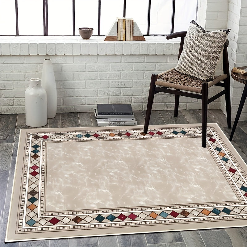 Vintage Washable Area Rug Gem Bordered Print Floor Cover Large Carpet