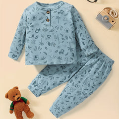 Baby Cartoon Animal Print Long Sleeve Cardigan Top Trousers 2pcs Set