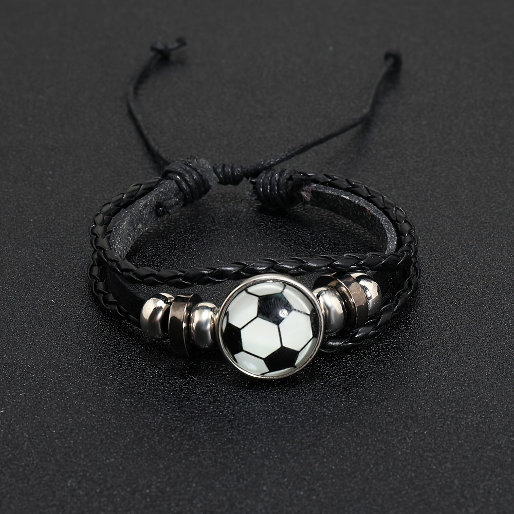 Sporty Style Handwoven Bracelet Basketball Football Beads Charm Woven Rope