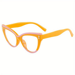 Rivet Decor Cat Eye Clear Lens Glasses for Women Men