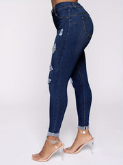 Mid Stretch Distressed Denim Pants Slim Fit