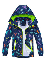 Boys Dinosaur Raincoat Jacket with Removable Hood