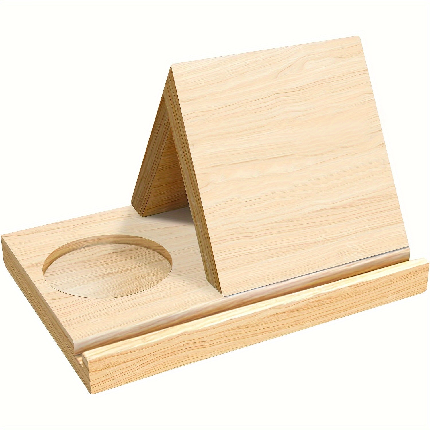 Wooden Triangle Book Stand with Cup Holder