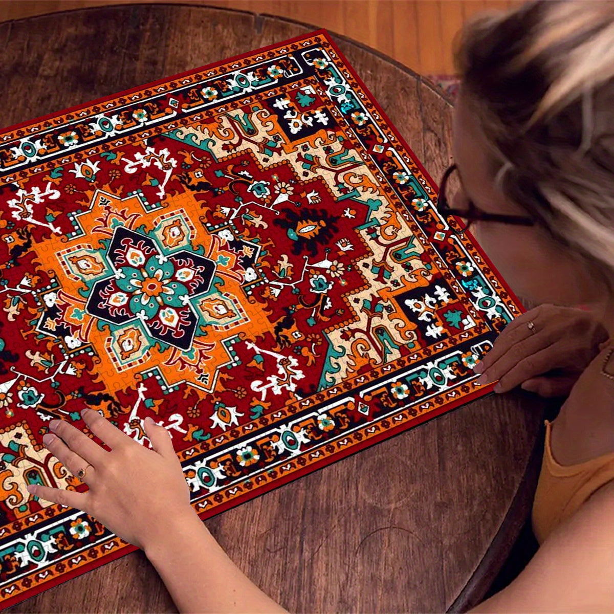 Vintage Persian Carpet Pattern Jigsaw Puzzle Red & Brown Floral