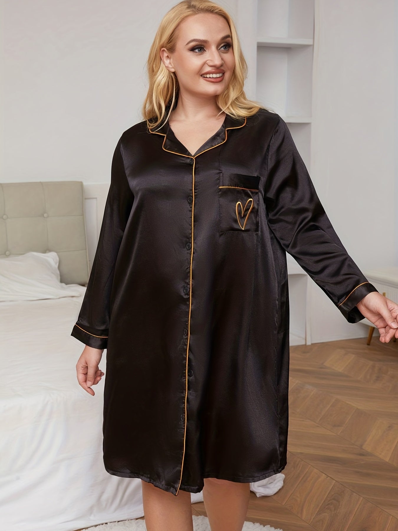 Satin Button Up Long Sleeve Nightdress