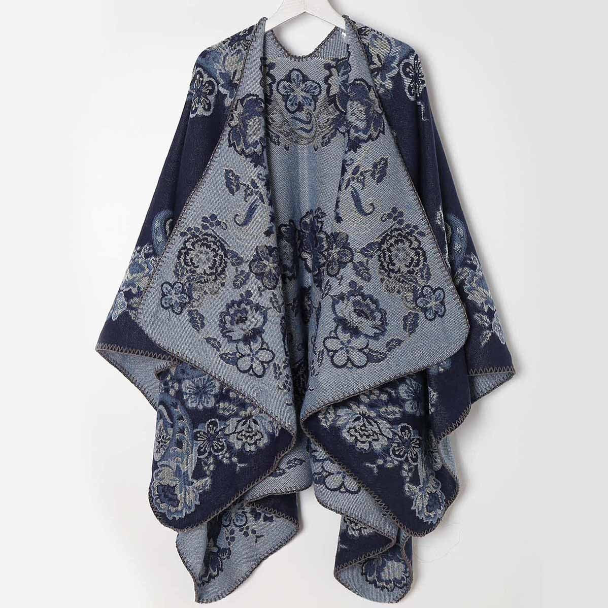 Vintage Jacquard Shawl Poncho Long Winter Warm Wrap Blanket Scarf