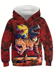 3D Dinosaur & Broken Brick Print Kid's Hoodie Pullover for Spring Fall Winter