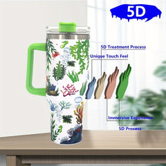 Green Plant Series Stainless Steel Tumbler Insulation Cup With Lid And Straw