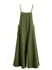 Solid Sleeveless Wide Leg Jumpsuit With Pockets