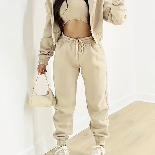 3-Piece Zip Up Hoodie, Tank Top & Pants Set