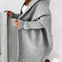 Solid Bat Sleeve Hooded Cardigan