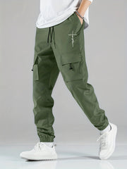 Faith Print Cargo Pants Men's Flap Pocket Trousers