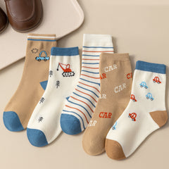 5 Pairs Girls Cartoon Car Socks Kids Students Children's Socks