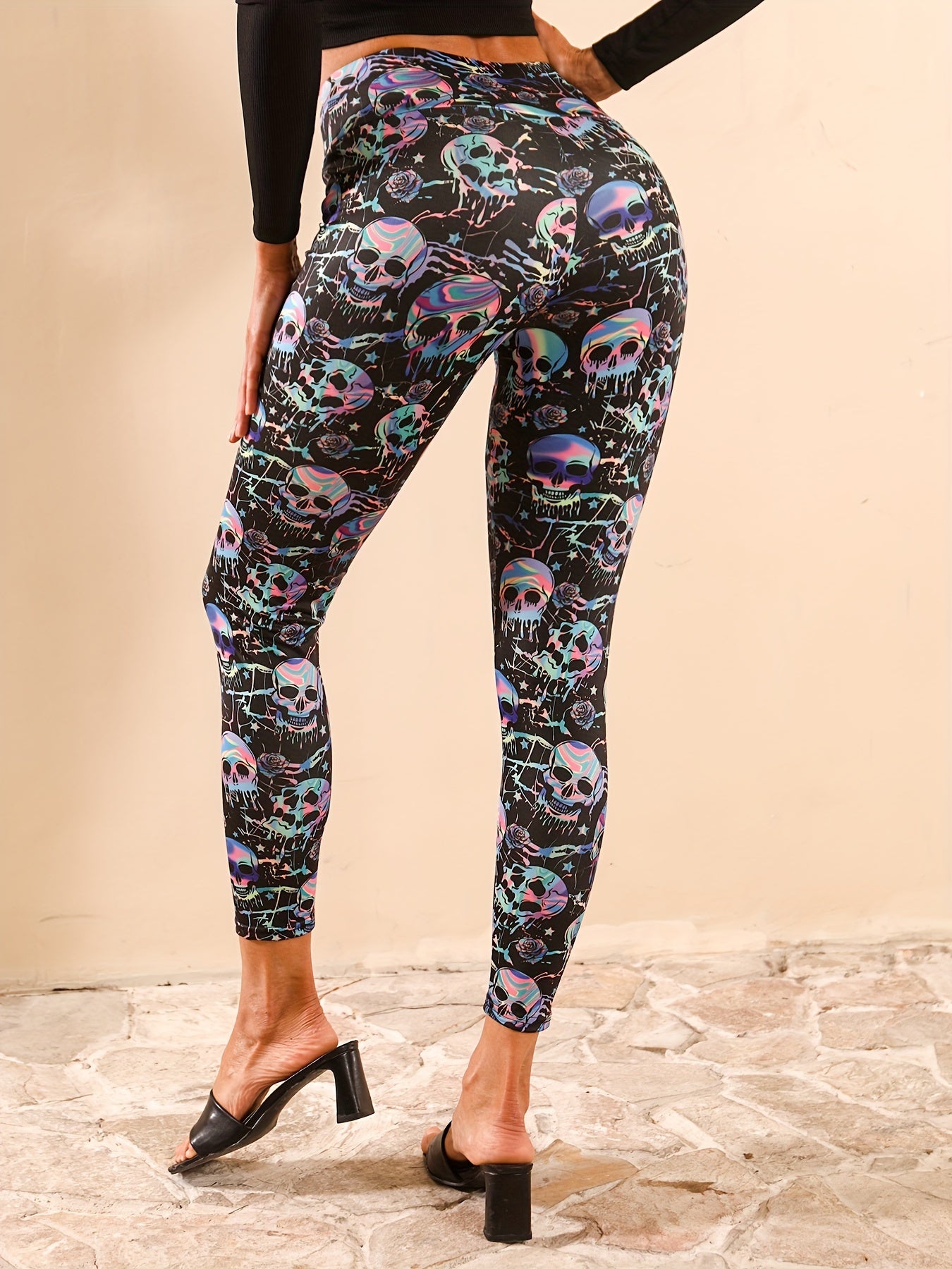 Skull Print Yoga Pants Stretchy Leggings Women's Activewear