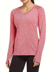 Sporty V Neck Long Sleeve Tee Women's Activewear