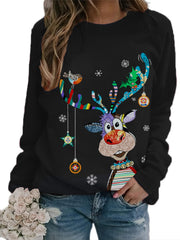 Christmas Graphic Print Sweatshirt Long Sleeve Crew Neck Pullover Sweatshirt