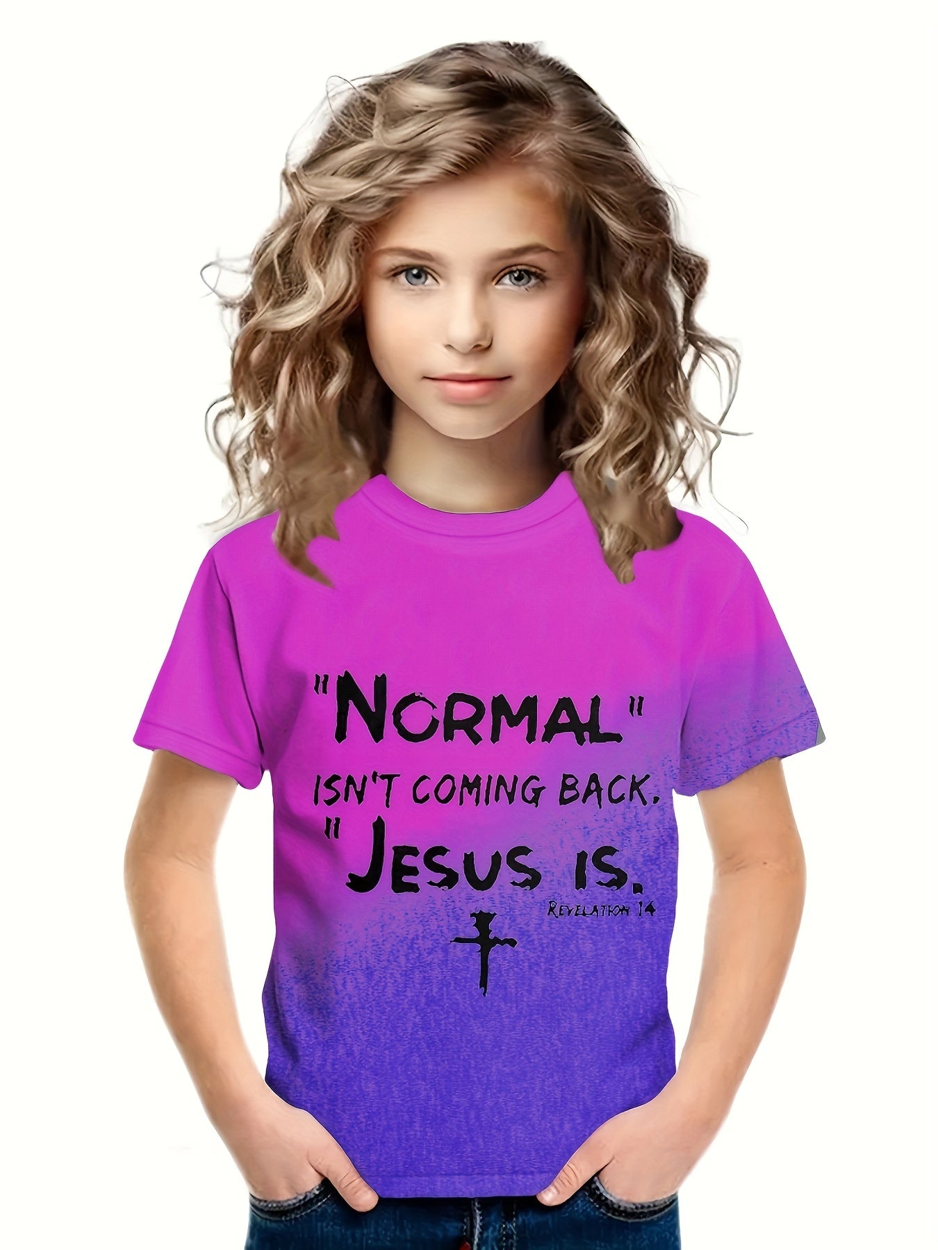 NORMAL ISN'T COMING BACK Print Short Sleeve T shirt Girls Gradient Pullover Tops