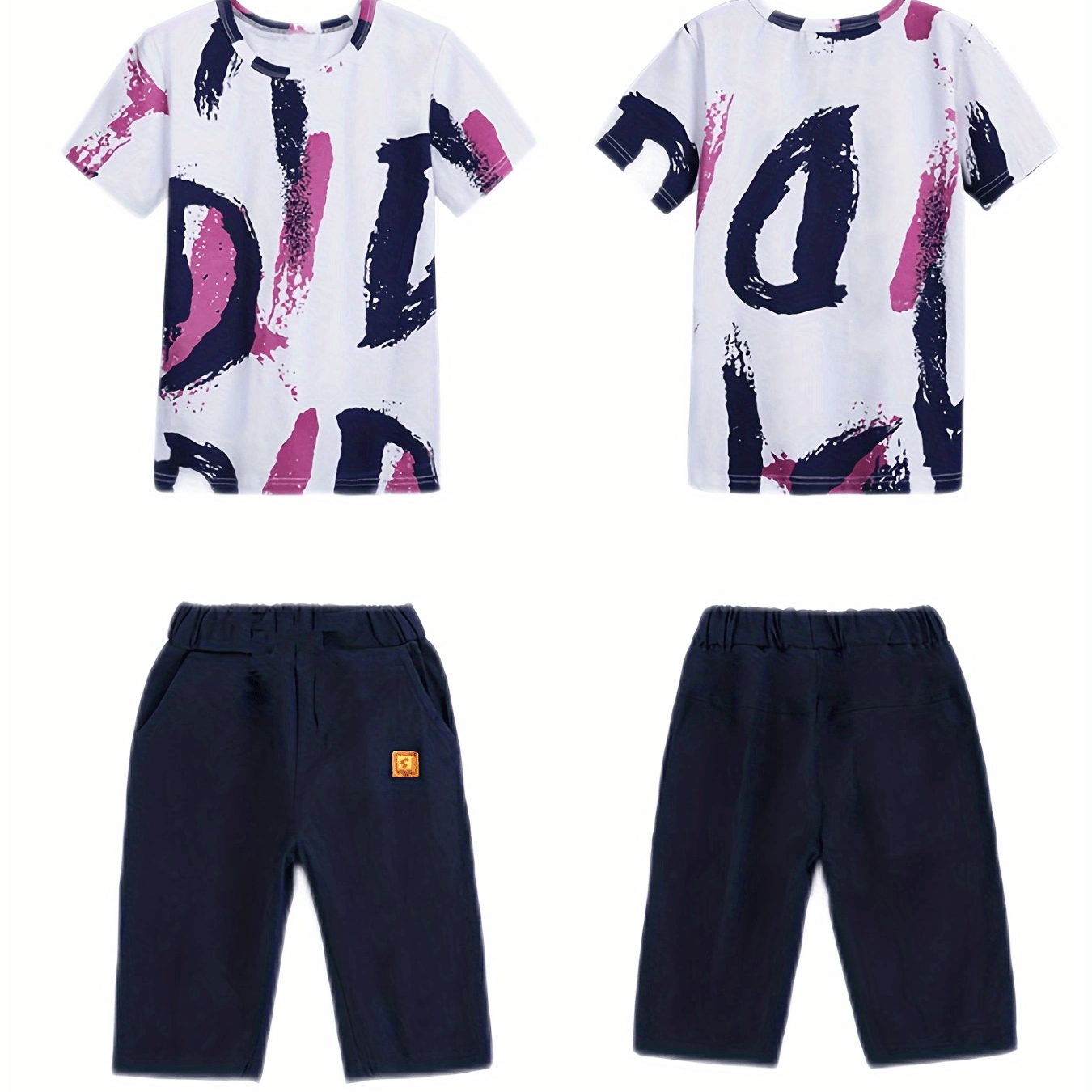 Boys Contrast Cotton Top & Casual Shorts Set Spring Summer Kids Clothes