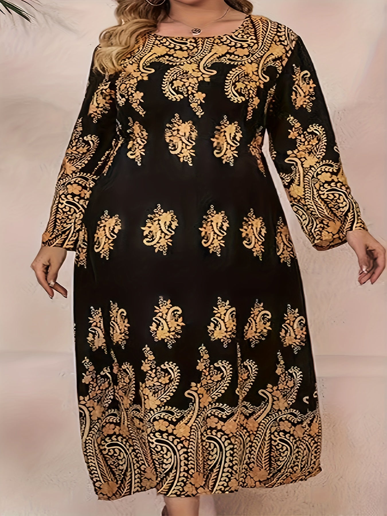 Boho Dress Paisley Print Long Sleeve Maxi Dress