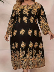 Boho Dress Paisley Print Long Sleeve Maxi Dress