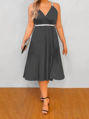Sexy Dress Metallic Tape Criss Cross Cut Out Back V Neck Cami