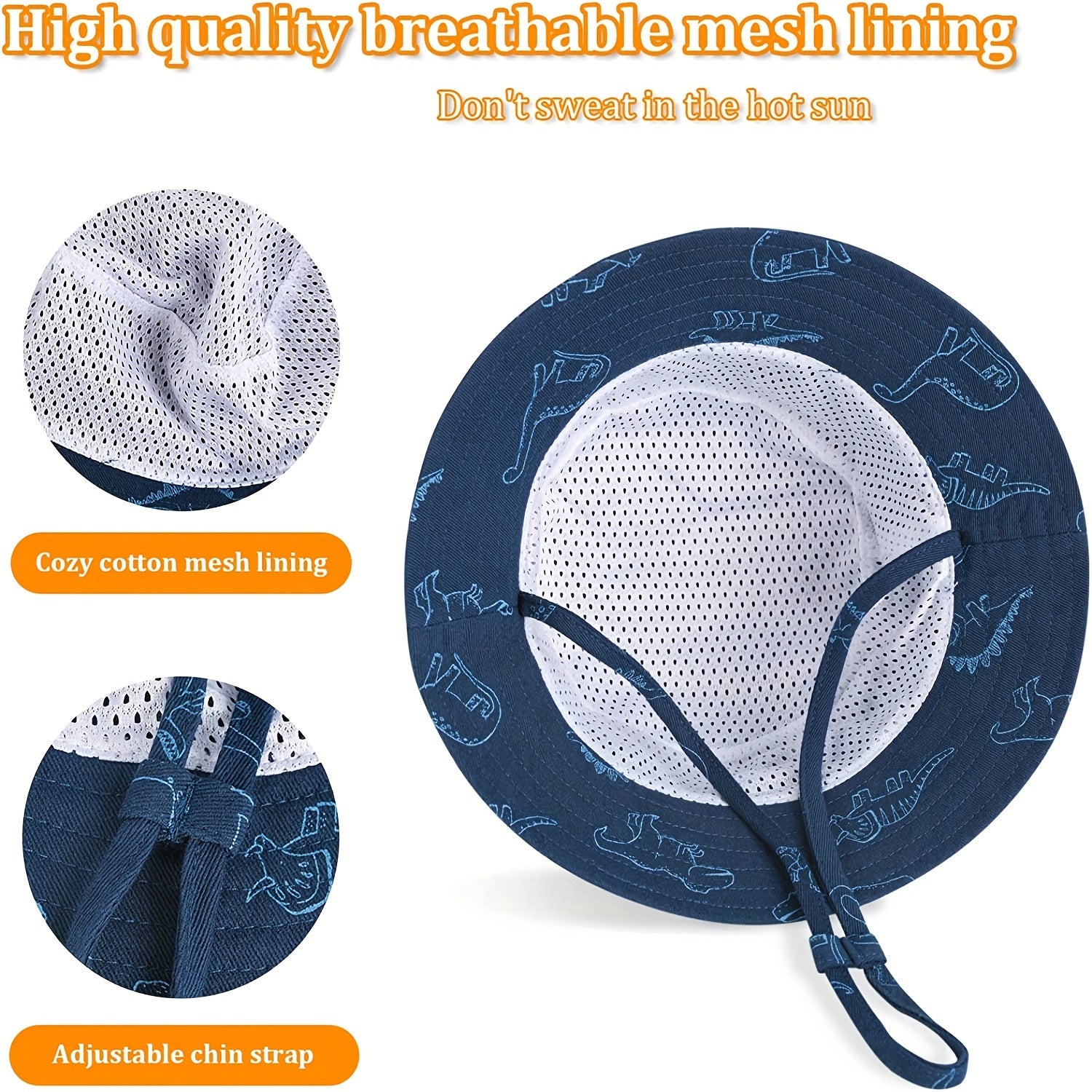 Dinosaur Print Drawstring Sun Hat for Kids
