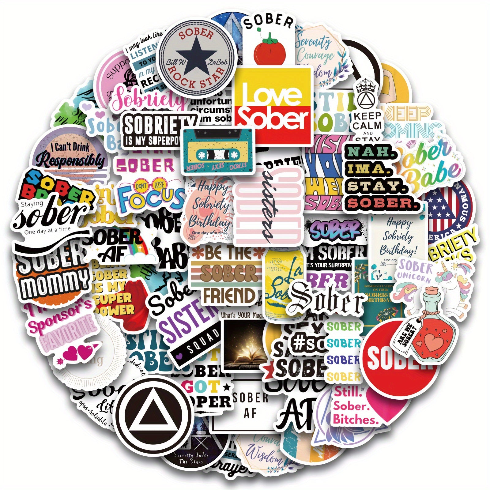 60pcs Sobriety Vinyl Stickers for Water Bottles Laptops Scrapbooking