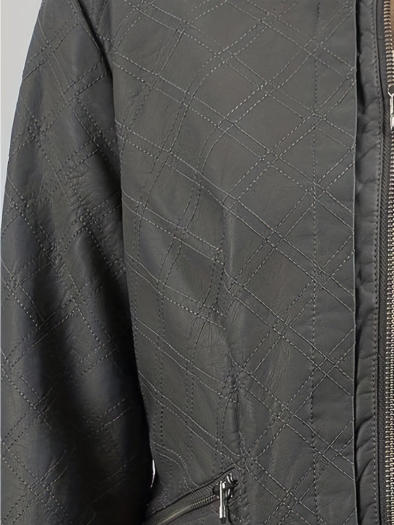 Faux Leather Quilted Jacket Zipper Motor Vintage Long Sleeve