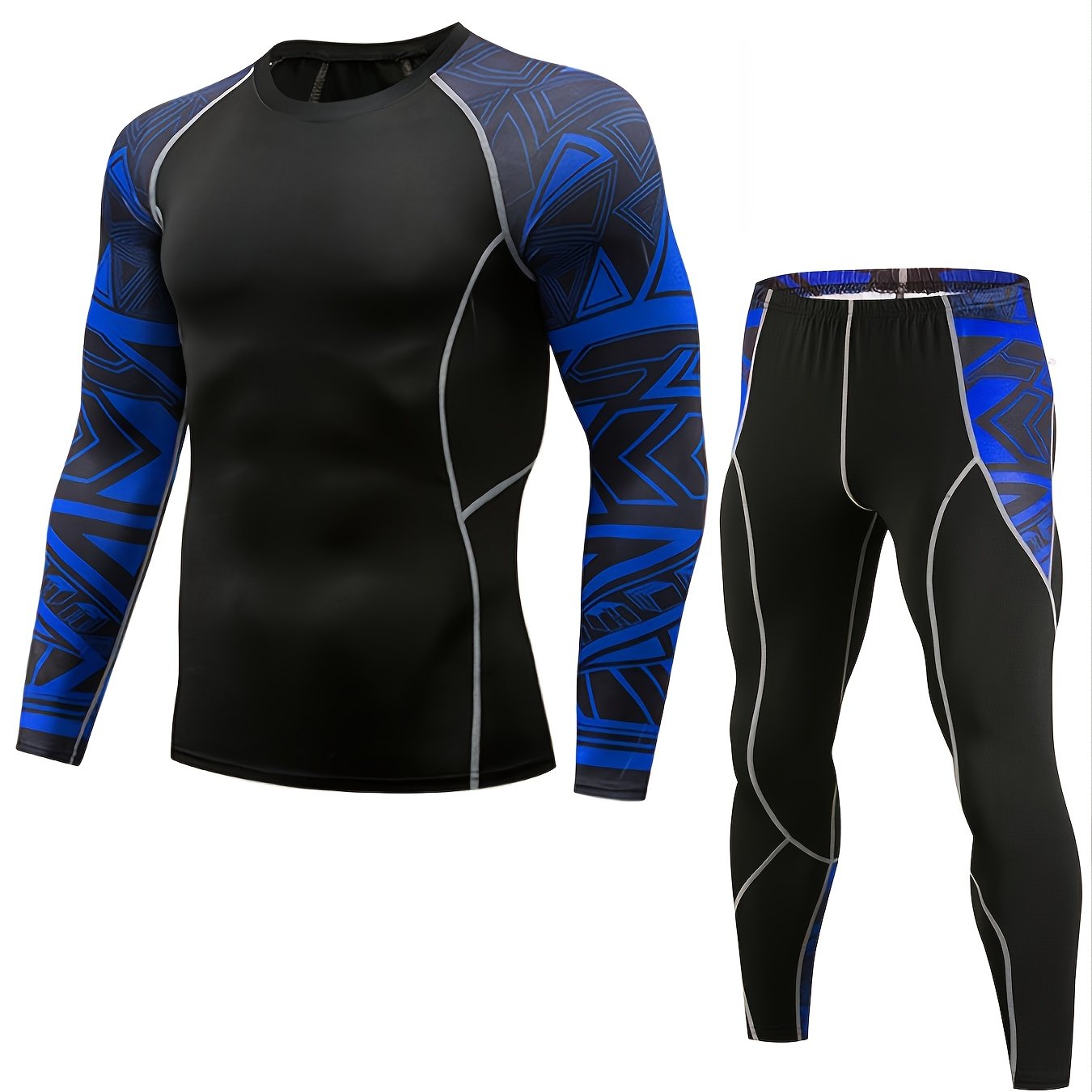 Men's Quick Dry Sports Tights Set with Long Sleeve Fitness Shirt