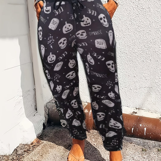 Halloween Casual Leggings Women's Plus Letter & Pumpkin Print Leggings