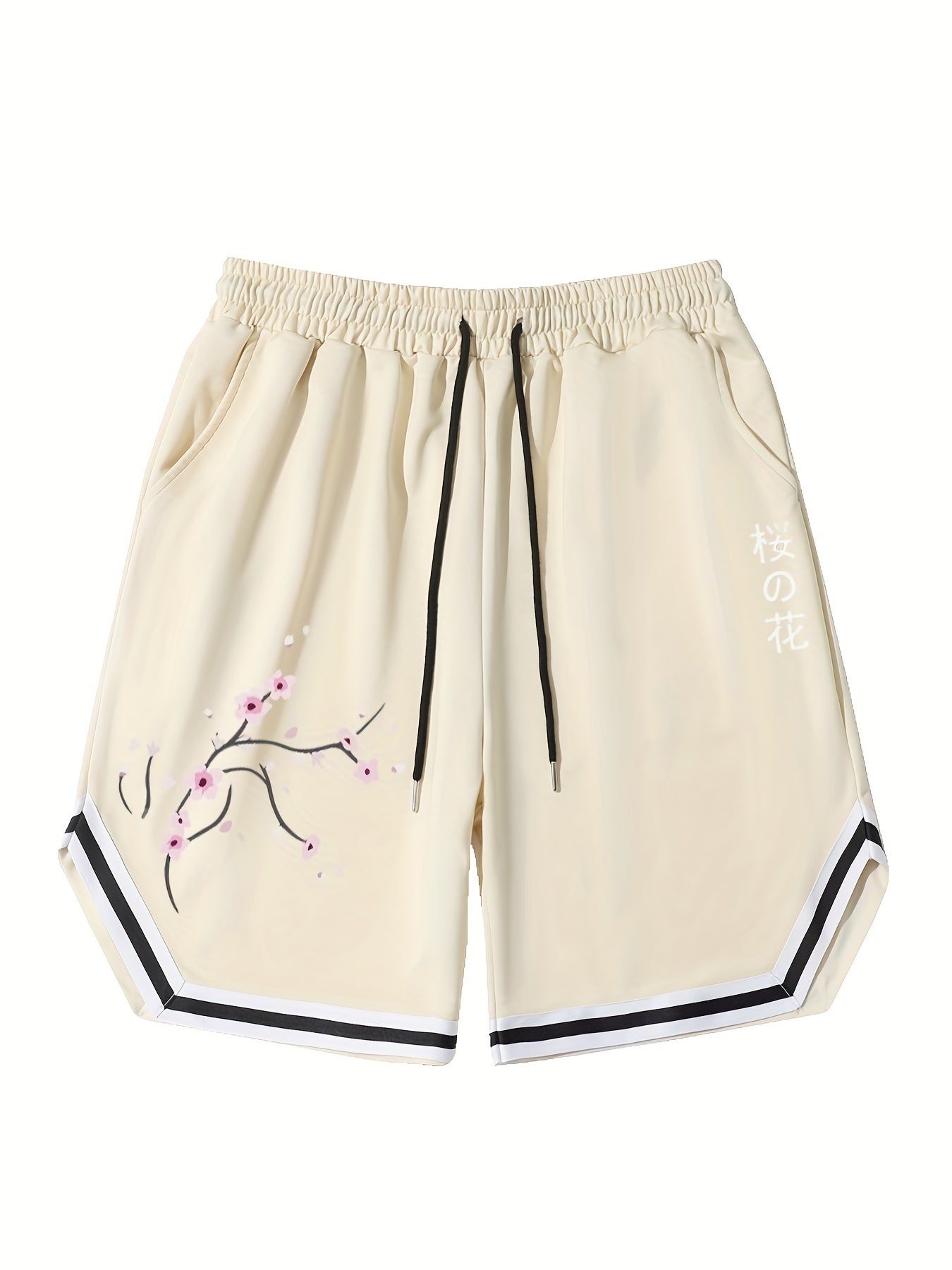 Men's Kanji Graphic Drawstring Stretchy Shorts For Summer