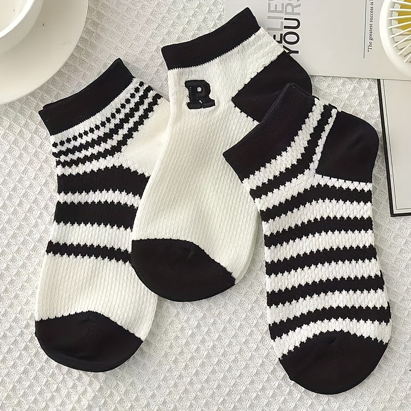5 Pairs Striped Letter Print Low Cut Ankle Socks Women's Stockings
