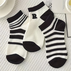 5 Pairs Striped Letter Print Low Cut Ankle Socks Women's Stockings